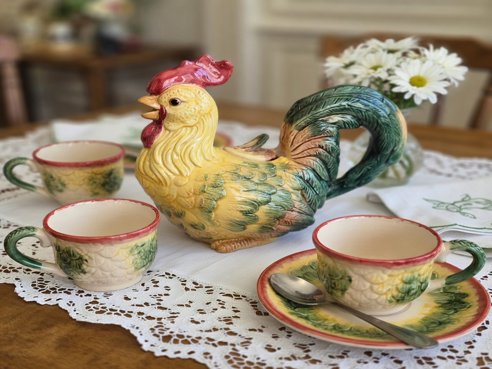 Vintage 1986 FITZ & FLOYD Coq du Village ROOSTER Teapot
